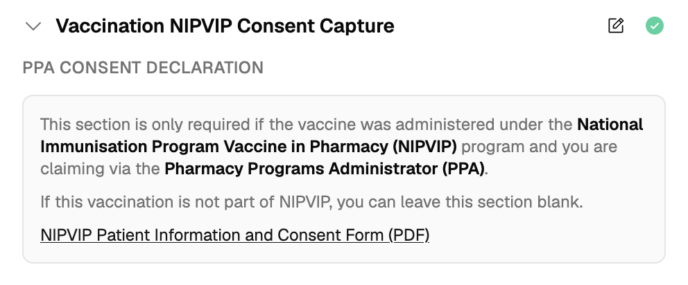 NIPVIP Patient Information and Consent Form on the vaccination encounter record
