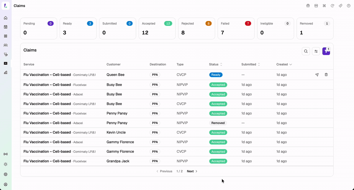 Choosing which columns appear in the Claims screen, with sticky actions on smaller screens