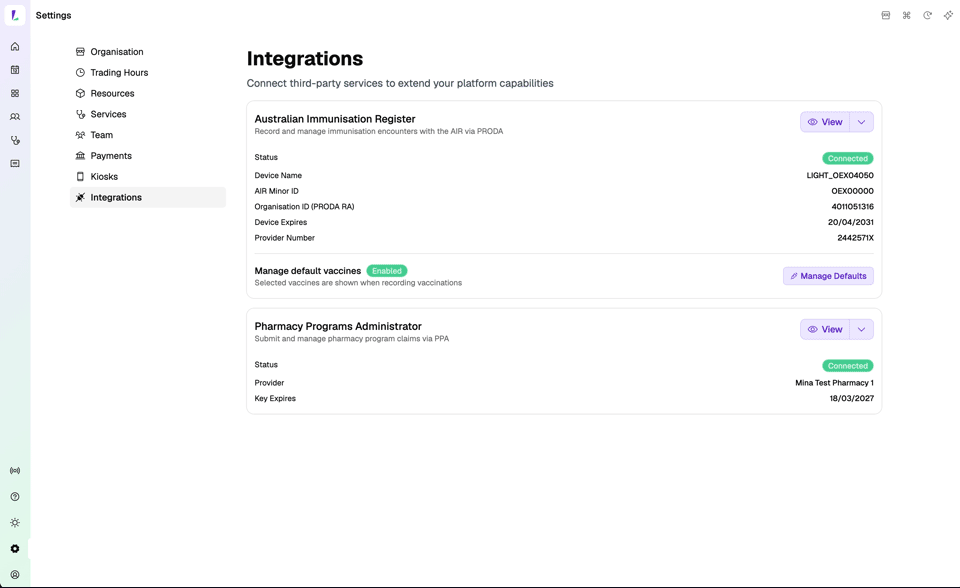 Managing default vaccines in Settings, then selecting from the filtered list during a vaccination encounter