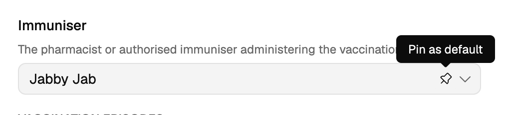 Pinning the immuniser field on a vaccination encounter