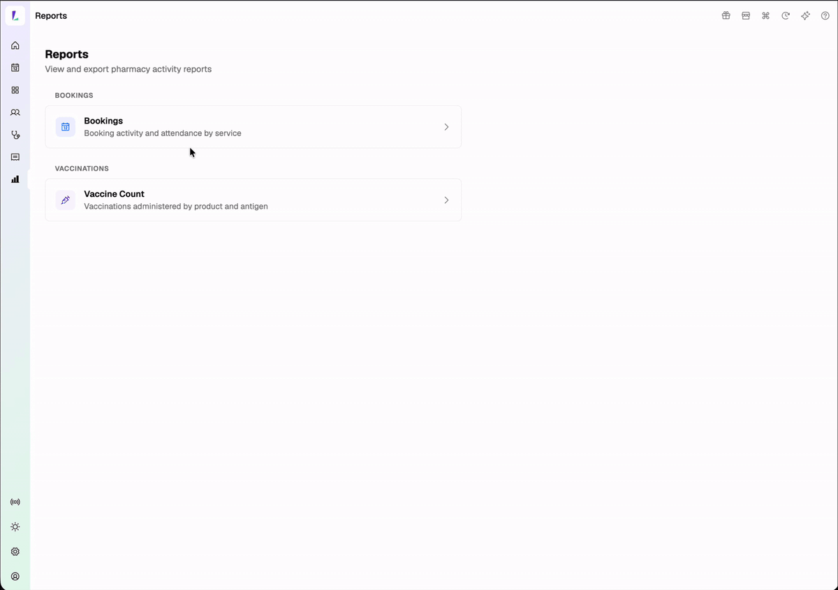 Bookings Report grouped by service offering with period comparison