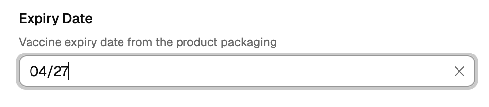 Month/year input — enter 0427, displays as 04/2027