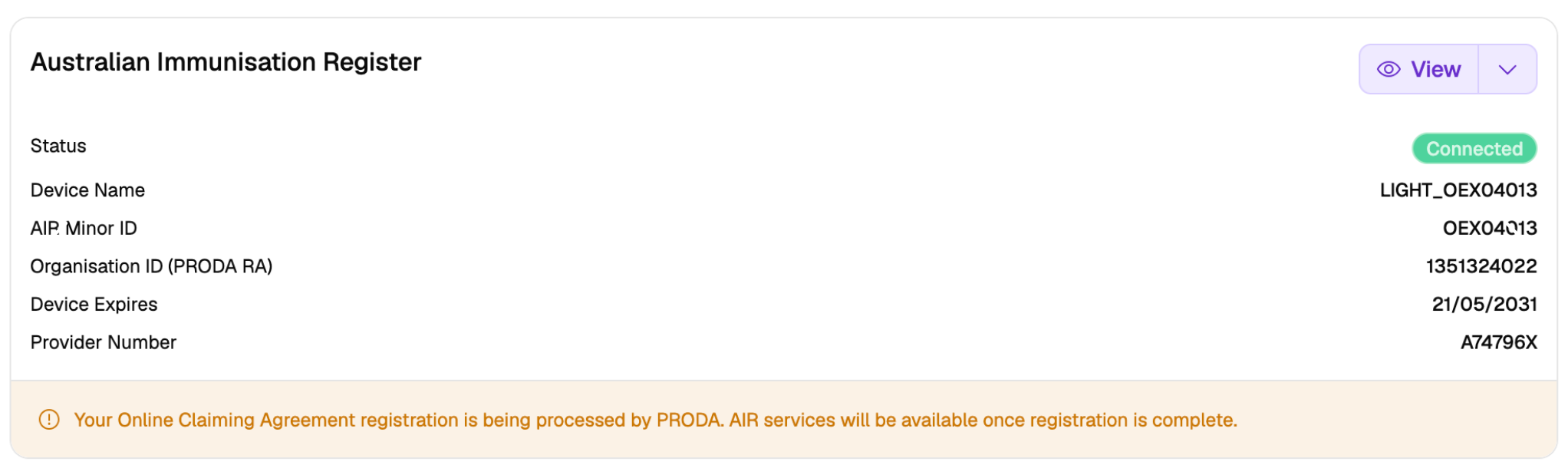 AIR registration being processed by PRODA