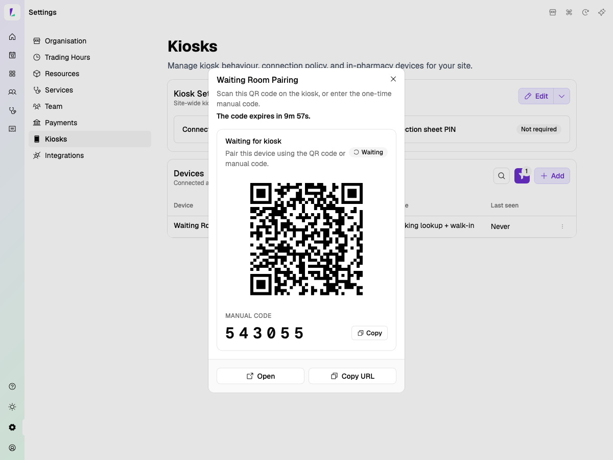 Add Device modal — device name and Add and pair now button